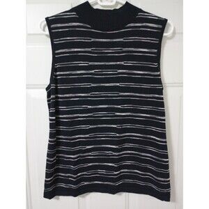 Liz & Co Liz Claiborne Knit Tank Top Women's Sz L Black /White Vertical Stripe